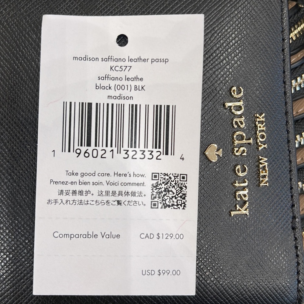Kate Spade Madison Leather Passport Holder, Crush Proof, Black
NWT - Picture 6 of 16
